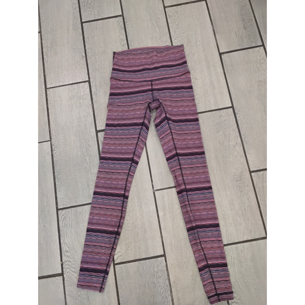 Lululemon High Rise Striped Leggings Purple Pink Space Dye Size 6 Full Length